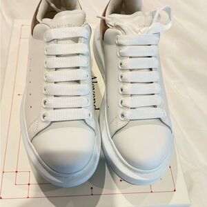Alexander McQueen White Low-Top Sneakers with Brown Heel